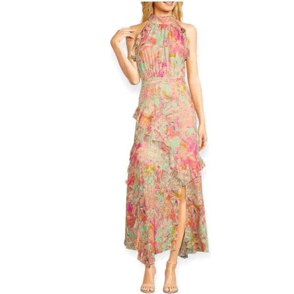 ALEX MARIE Fiona Halter Floral Asymmetric Hem Ruffled Maxi Dress Size 20W NEW - Image 2