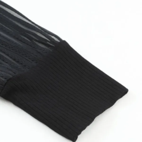 NEW Black Ribbed Top With Striped Mesh Long Sleeves - Image 9