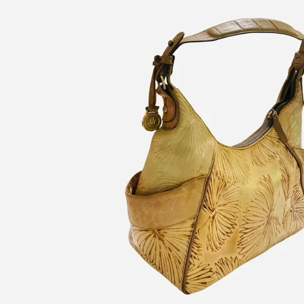 Brahmin Tan Tahiti Palm leaf and Crocodile embossed Shoulder Bag Rare Htf - Image 5