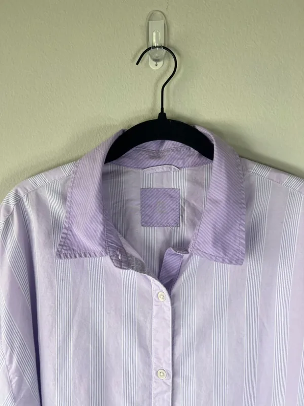 Aerie Good Day Button Down Shirt Lavender Striped Oversized Cotton Boyfriend XXL - Image 3