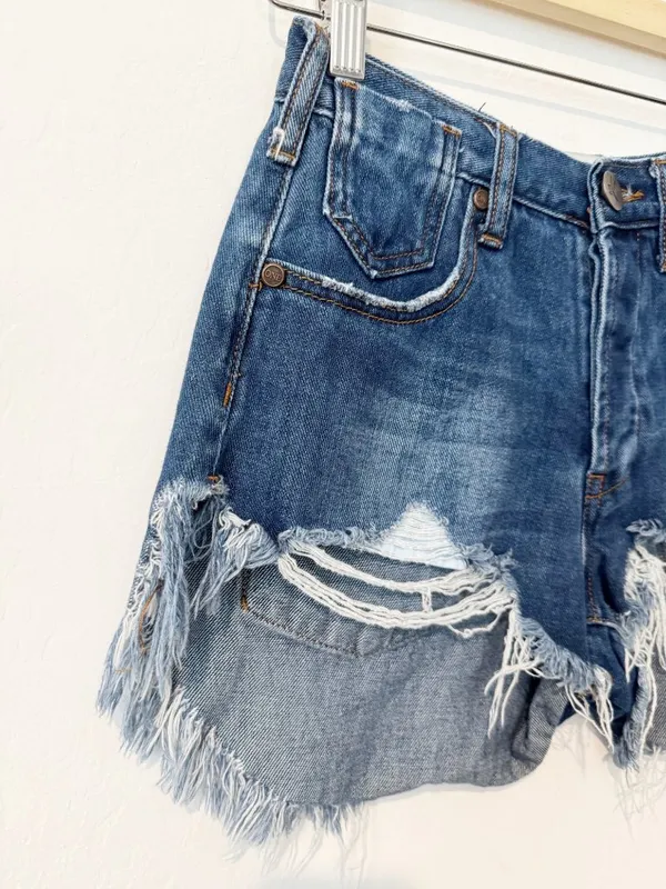 One Teaspoon Shorts Size 23 Blue Moon Le Wolves Button Fly Frayed Retro Indie‎ - Image 3