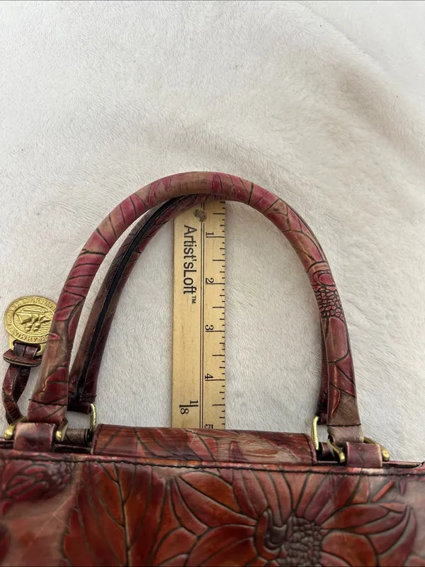 Rare vintage Embossed Brahmin Burgundy Floral Embossed Leather Satchel - Image 9