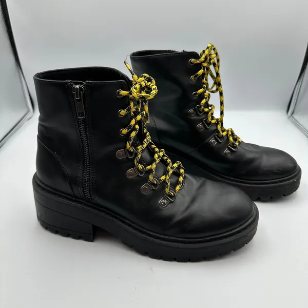 Skechers Platform Ankle Boots Black Yellow Lace Up Combat ChunkyWomen 7.5 Grunge - Image 5