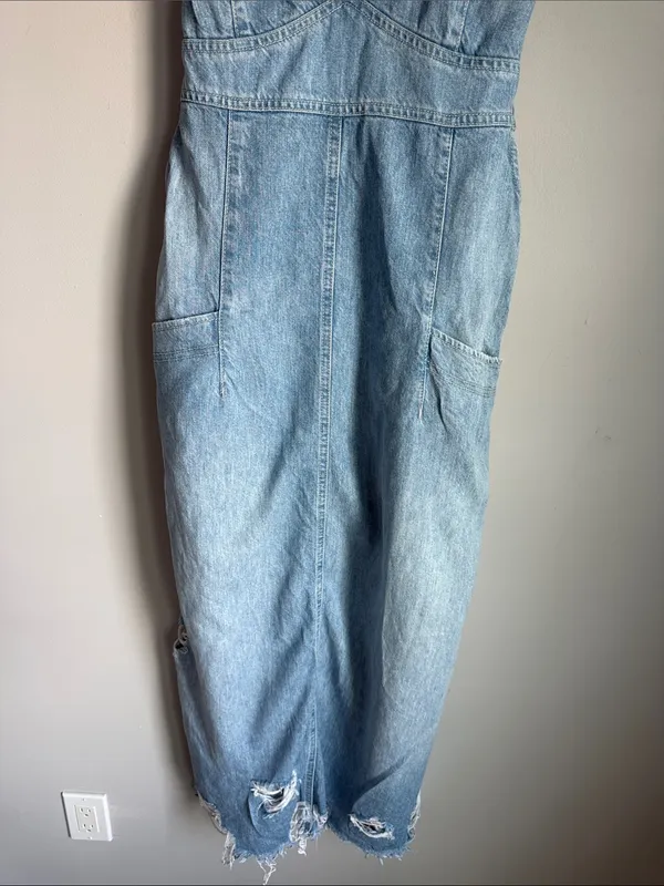 Free People We The Free Wonderland Denim Maxi Dress Small - Image 8