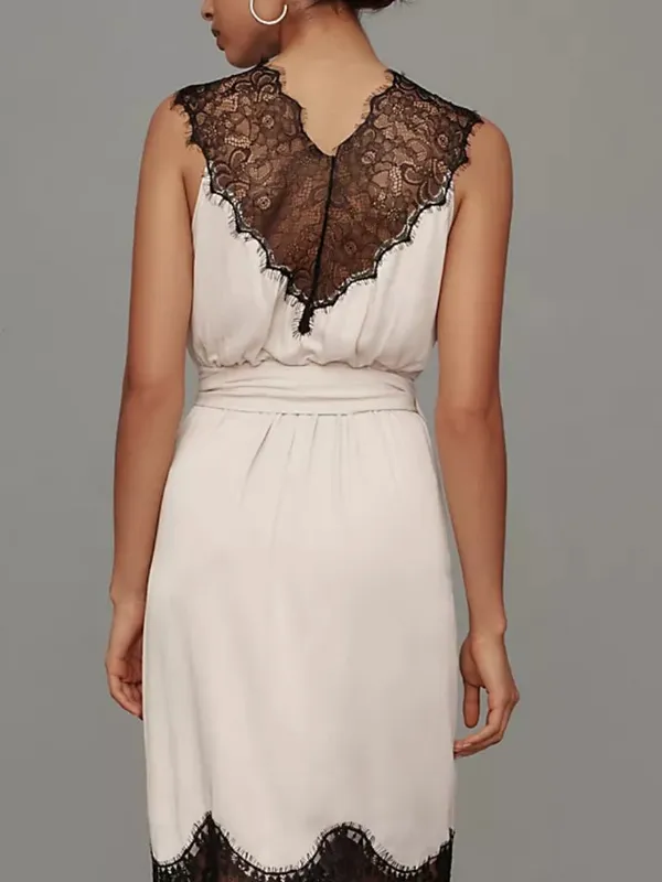 Anthropologie Sleeveless V-Neck Lace Wrap Midi Dress (New Small) - Image 4