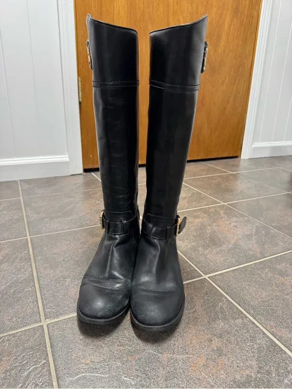 Tory Burch Adeline Riding Boots Knee High Equestrian Leather Black 7.5 Classic - Image 12