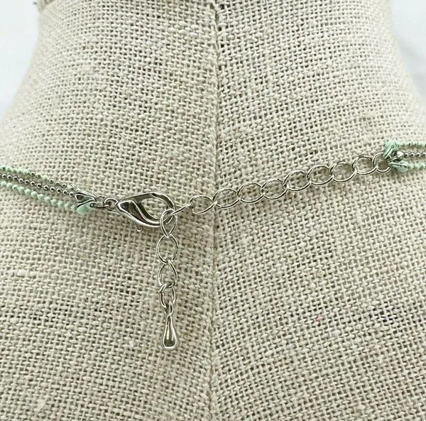 Silver Tone and Mint Skinny Dainty Triple Strand Heart Necklace - Image 2