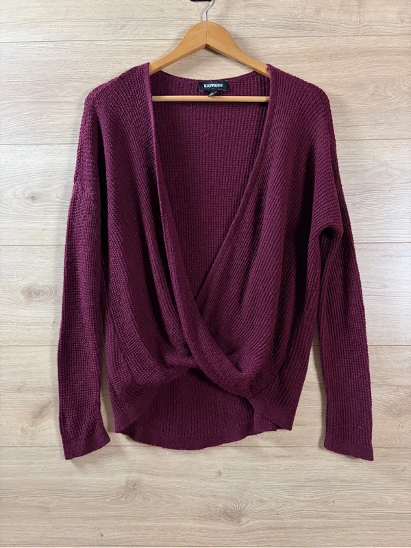 Express Women's Burgundy Wine Twist-Front Knit Layering Sweater XS - Image 2