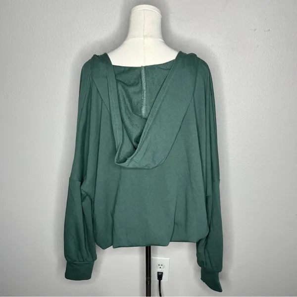 Free People Beach Forest Green Relaxed Oversized Wrap Hooded Sweater Hoodie - Image 2