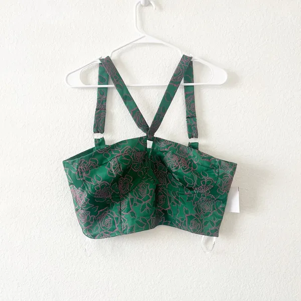 NEW Lulus Pink Green Floral Bustier Crop Blouse Top‎ Size M - Image 4