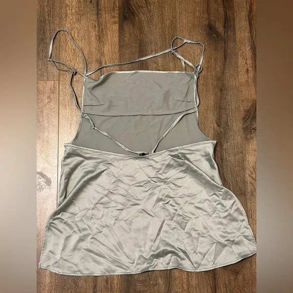 ASOS AsYou Strappy Backless Satin Mini Dress in Light Olive - Image 6