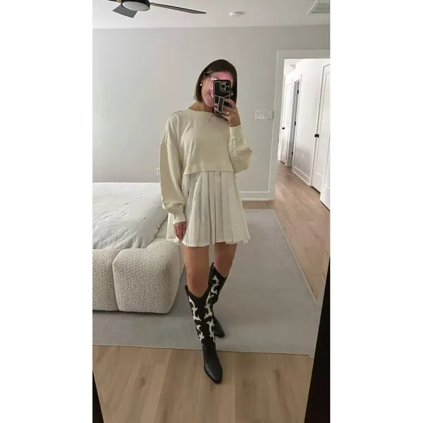 FREE PEOPLE Eleanor Sweatshirt Dress in Grey Combo Size Large - Image 4
