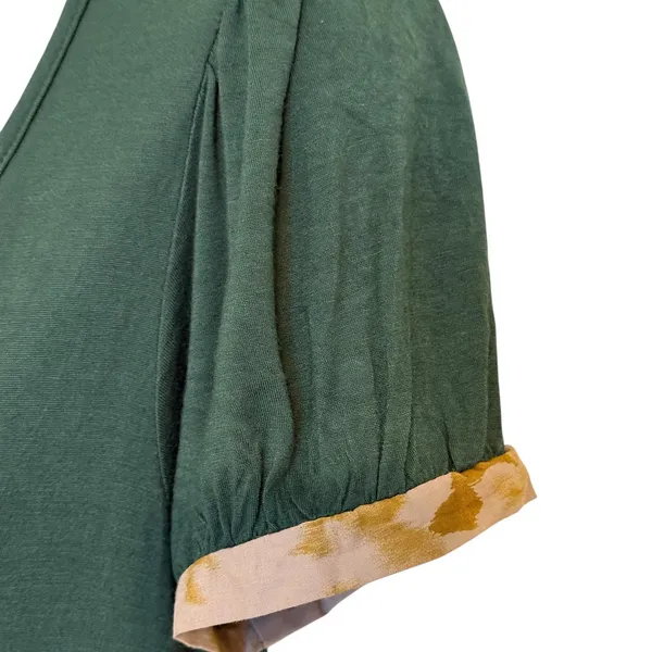ANTHROPOLOGIE LEFT OF CENTER Forest Green Peplum‎ Tie Waist Puff Sleeve Top S - Image 4