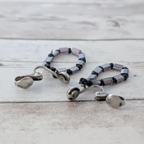Vintage Clip On Earrings Mauve and Black Dangle - Image 3