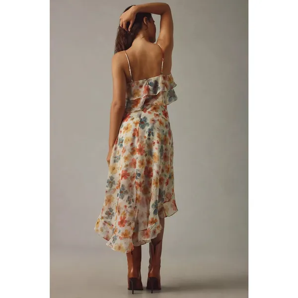 Anthropologie Sleeveless Asymmetric Ruffled Midi Dress Size Small Chiffon Fairy - Image 14