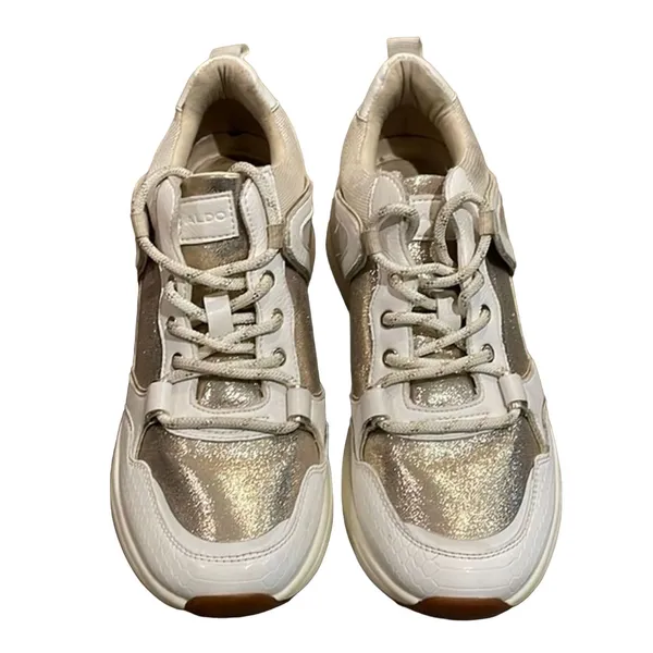 ALDO Gold White Vany Fashion Sneaker Shoes Womens 7.5 EU 38 Metallic Lace-up - Image 3