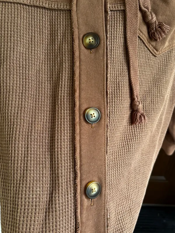 EUC American Eagle Waffle Button Front Hoodie Shacket Brown Generous XS - Image 5