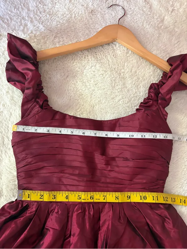 Lulus Poised Passion Wine Red Taffeta Pleated Ruffled Midi Dress Size XS formal - Image 7