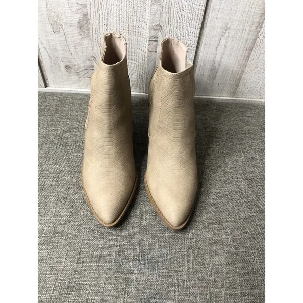 Fisace Womens Boots Size 8 Beige Tan Pointed Toe Heeled Ankle Booties Open Side - Image 5