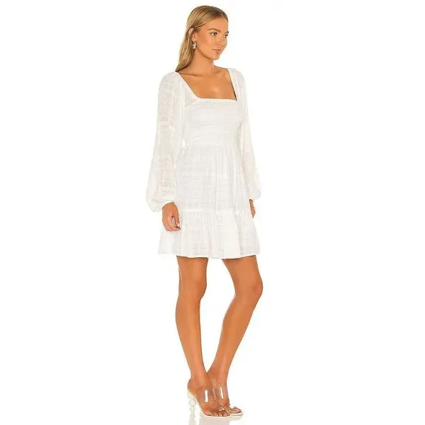 Revolve L*SPACE Winslet Dress Size Large Ivory Smocked Long Sleeve Boho - Image 9