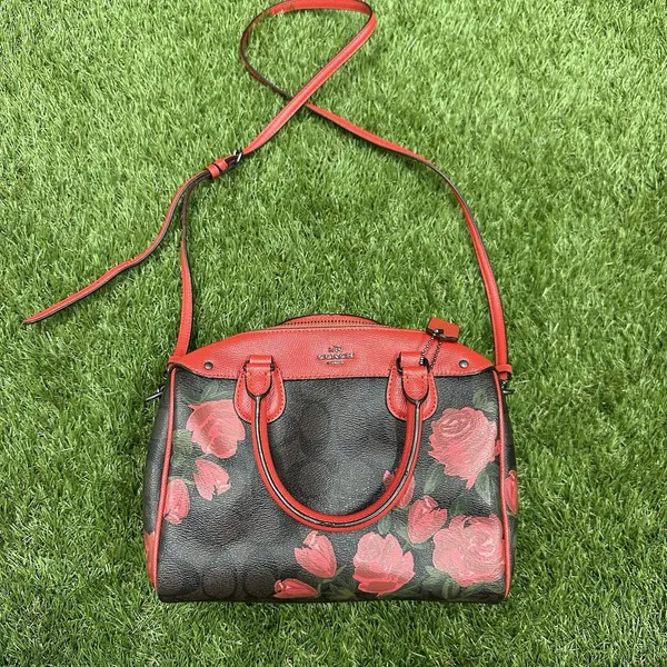 Coach Canvas Mini‎ Bennett Brown Rose Floral Red - Image 5