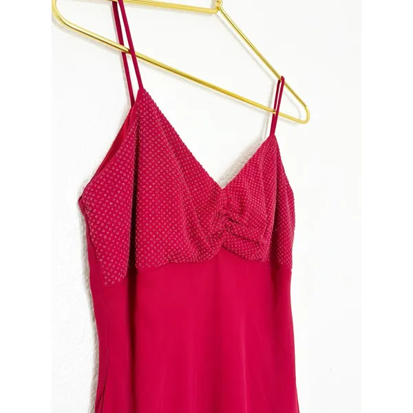Vintage Y2K Red Beaded Asymmetrical Hem Midi Dress Medium Fairy Whimsigoth 90s - Image 6