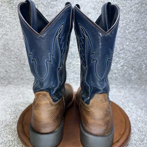 JB Dillon Reserve Men's Leather Cowboy Boots Blue Brown Square Toe Size 5.5M 7W - Image 4