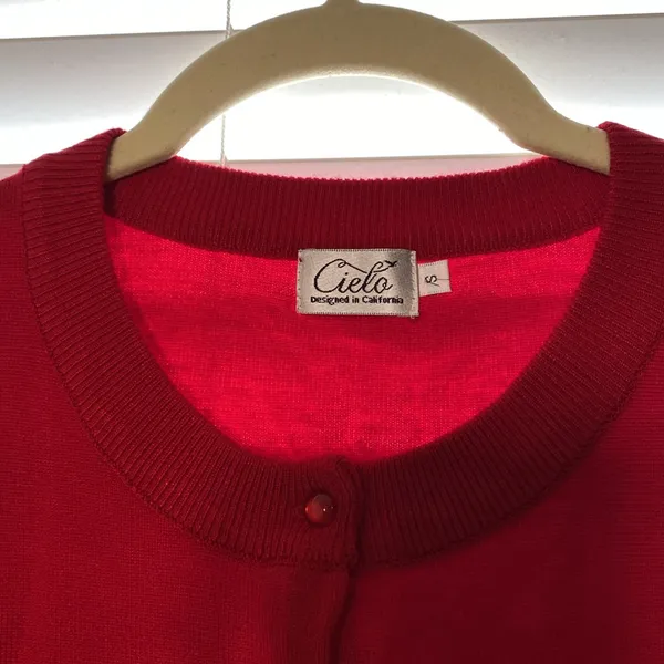 Cielo Jeans USA RED Ribbed Crewneck Button Down Classic Small Sweater Cardi - Image 6