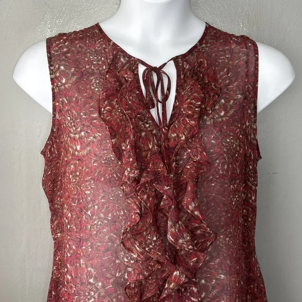 Dark Floral Ruffled Top Size 14 Sheer Romantic Boho Fairy Grunge Poet Ren Faire - Image 2