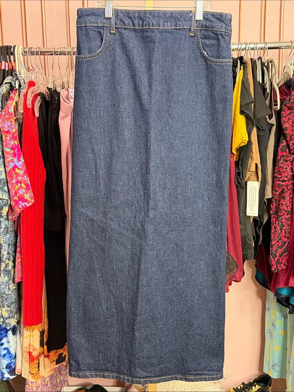 Zara Blue Denim Maxi Skirt High Rise Straight Column Long Jean Skirt. Size S - Image 2