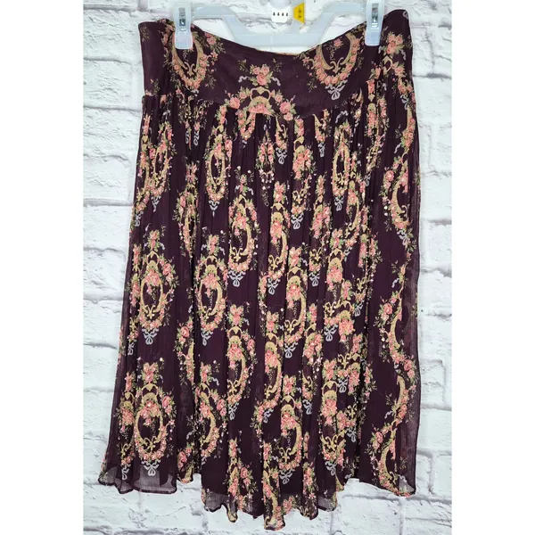 Vtg INC International Concepts 100% Silk Beaded Floral Skirt Size 12 Whimsigoth - Image 2