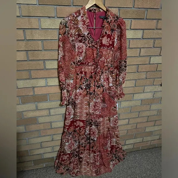 NWT Julia Jordan Floral Smocked Maxi Dress Long Sleeve Red Size 4 - Image 3