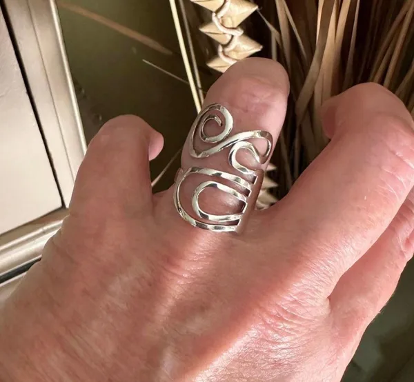 Sterling Silver Swirl Artsy Adjustable Ring Sizes 8,9,10 Silver - Image 6