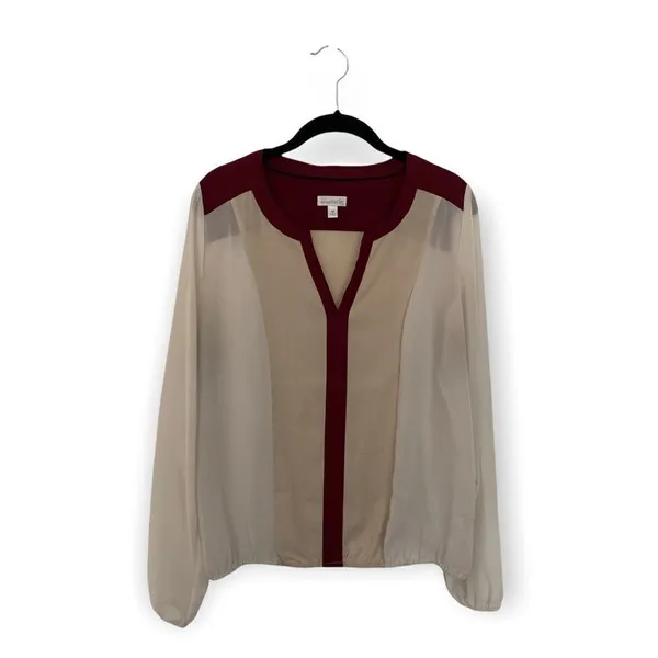 Charming Charlie Colorblock Semi-Sheer V-Neck Blouse | Size M - Image 3