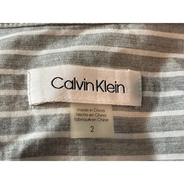 Calvin Klein Long Sleeve Button Up Dress Shirt Dress Sz 2 With Front Tie Waist - Image 8