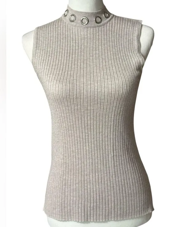 89th & Madison Cream Ribbed Fitted Tank Top - Image 2