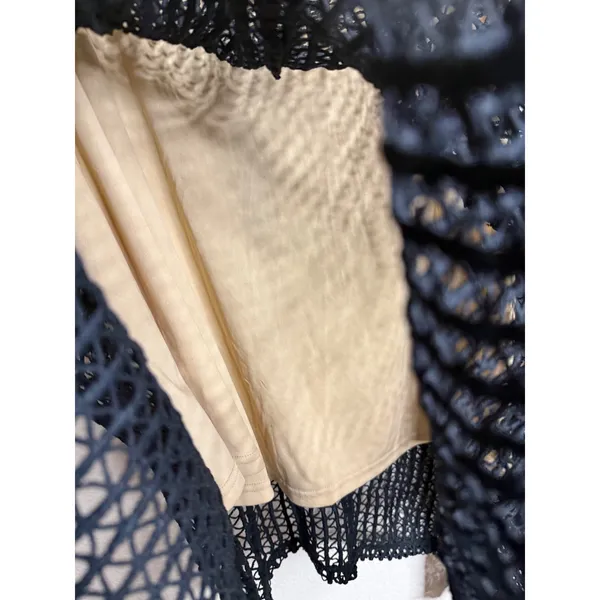 Lulus L Lenaya Strapless Dress‎ Black Crochet Handkerchief Hem Mesh Overlay NEW - Image 8
