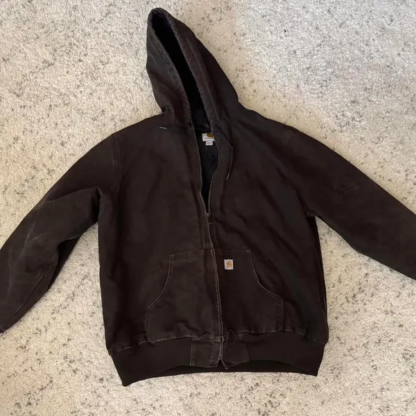 vintage y2k carhartt‎ bomber zip up jacket sz xxl womens hooded in dark brown - Image 2