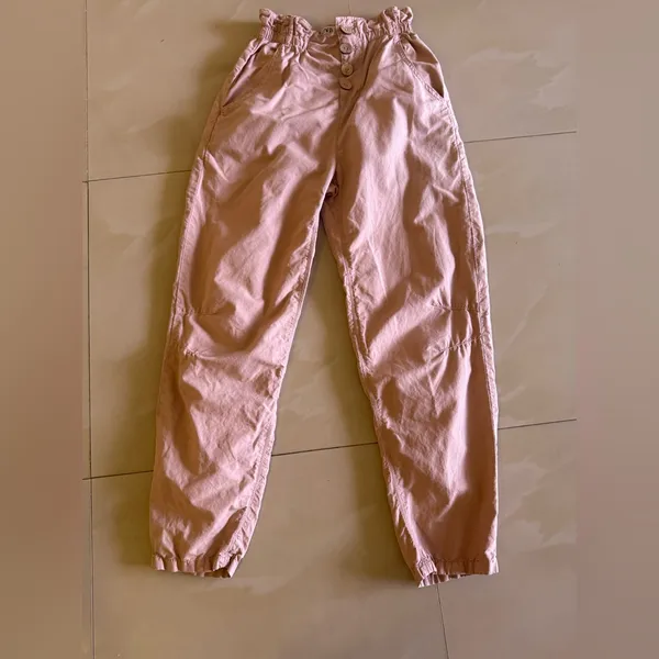 Zara Women's Baggy Rustic Paperbag Lightweight Pants Dusty Pink Button Fly Sz 2 - Image 16