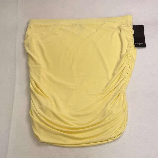 Free Press NWT Women Yellow Ruched Bodycon Mini Skirt Size L NWT - Image 3
