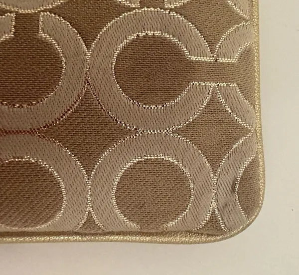 Coach Julia Op Art Signature Gold Light Khaki Beige Canvas Small Print Wristlet - Image 5