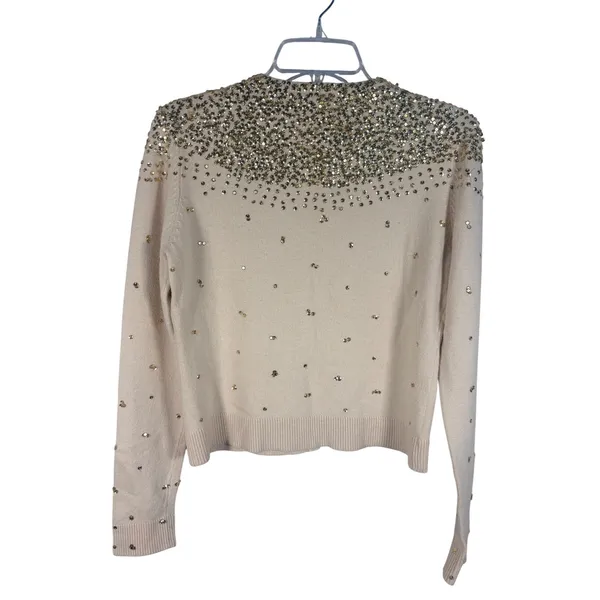 Moda International Cardigan Womens M Beige Silk Sequin Beaded Star - Image 3
