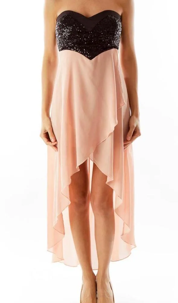 Casting empire waist pink strapless dress L - Image 3