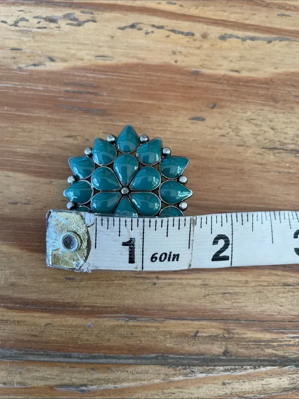 Vintage Teal Flower Southwestern Style Brooch Pendant - Image 8