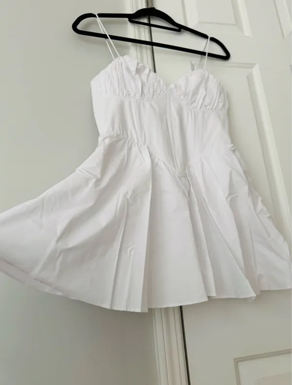 Good American Corset V-Neck Poplin Babydoll Mini Dress/Tunic, Size S - Image 9