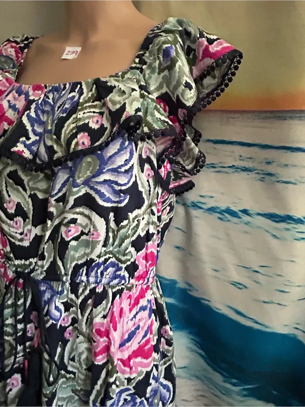 LOFT Floral Ruffle Maxi Dress in Pink, Blue & Green MD NWT - Image 3