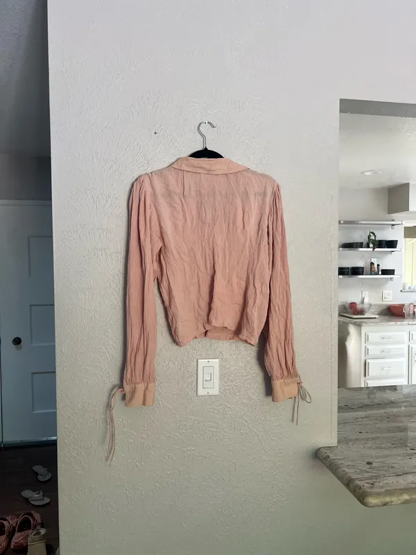 Free people gauze light pink pastel button down blouse M - Image 8