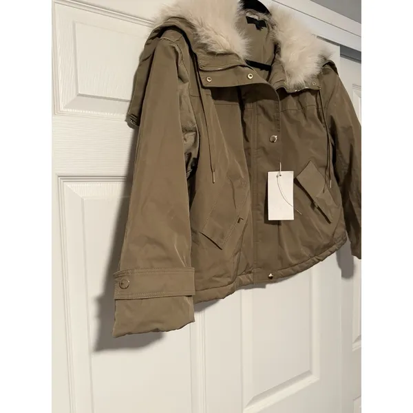 Zara Short Parka Jacket Faux Fur Hooded Military Urban‎ Utilitarian Gorpcore - Image 3