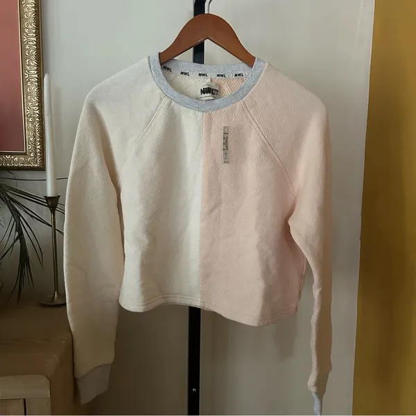 Madewell MWL Airyterry Colorblock Crop‎ Sweatshirt Bone White Pink NWT Size XXS - Image 2
