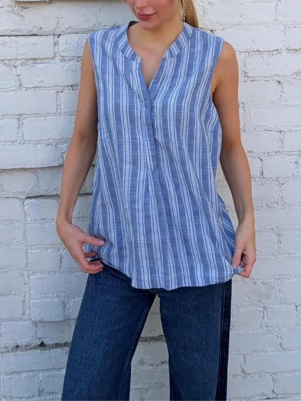 Sharagano blue striped sleeveless blouse sz 14 #western #boho #beach #mom - Image 3